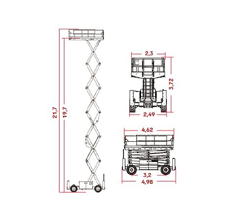 Схема размеров подъемной техники ARLIFT
